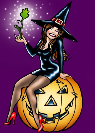 Halloween Witch-Sexy Black On Pumpkin - Clipart