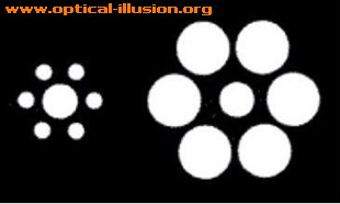 Which one of the surrounded circles is bigger? Impossible to believe they are of equal size.