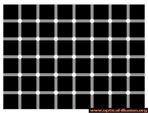 What colour are the spots between the squares? Black or white?