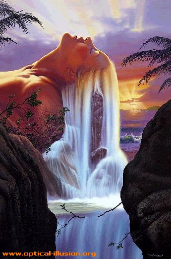 Hair and waterfall.