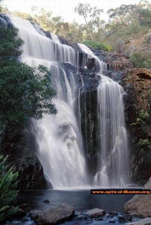 Old man face in the waterfall.